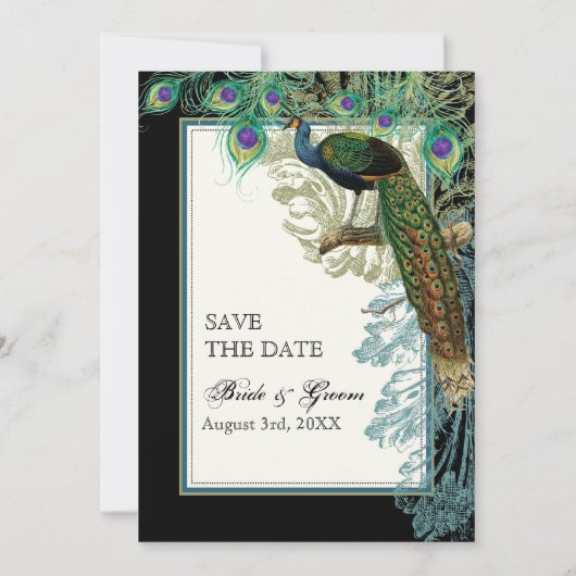 Peacock, Veer in Etchings sparen de Datum Save The Date (Achterkant)