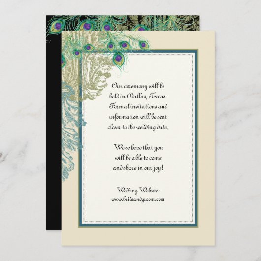 Peacock, Veer in Etchings sparen de Datum Save The Date (Voorkant / Achterkant)