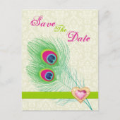 Peacock veer juweel hart bruiloft Save the Date Aankondigingskaart (Voorkant)