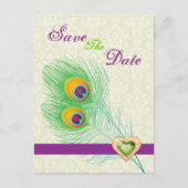 Peacock veer juweel hart bruiloft Save the Date Aankondigingskaart (Voorkant)