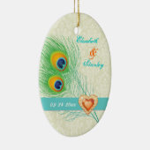 Peacock veer juweel hart bruiloft Save the Date Keramisch Ornament (Rechts)