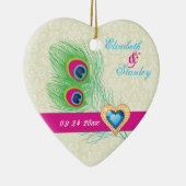 Peacock veer juweel hart bruiloft Save the Date Keramisch Ornament (Rechts)
