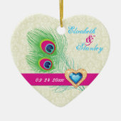 Peacock veer juweel hart bruiloft Save the Date Keramisch Ornament (Voorkant)