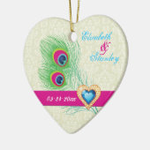 Peacock veer juweel hart bruiloft Save the Date Keramisch Ornament (Links)