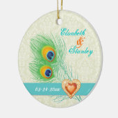 Peacock veer juweel hart bruiloft Save the Date Keramisch Ornament (Links)