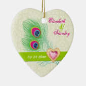 Peacock veer juweel hart bruiloft Save the Date Keramisch Ornament (Rechts)
