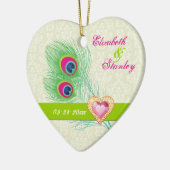 Peacock veer juweel hart bruiloft Save the Date Keramisch Ornament (Links)