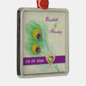 Peacock veer juweel hart bruiloft Save the Date Metalen Ornament (Rechts)