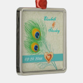 Peacock veer juweel hart bruiloft Save the Date Metalen Ornament (Rechts)