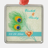 Peacock veer juweel hart bruiloft Save the Date Metalen Ornament (Voorkant)
