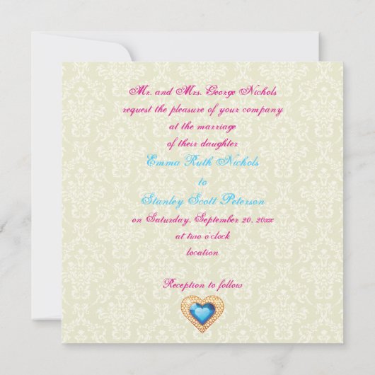 Peacock veer juweel hart bruiloft uitnodiging (Achterkant)