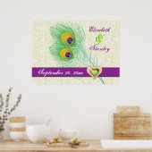 Peacock veer juweel hart trouwdag poster (Keuken)
