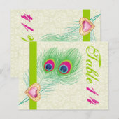Peacock veer juweel hart trouwtafel nummer briefkaart (Voorkant / Achterkant)