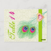 Peacock veer juweel hart trouwtafel nummer briefkaart (Achterkant)