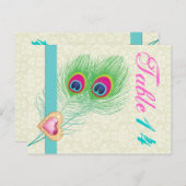 Peacock veer juweel hart trouwtafel nummer briefkaart (Voorkant / Achterkant)