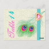 Peacock veer juweel hart trouwtafel nummer briefkaart (Achterkant)