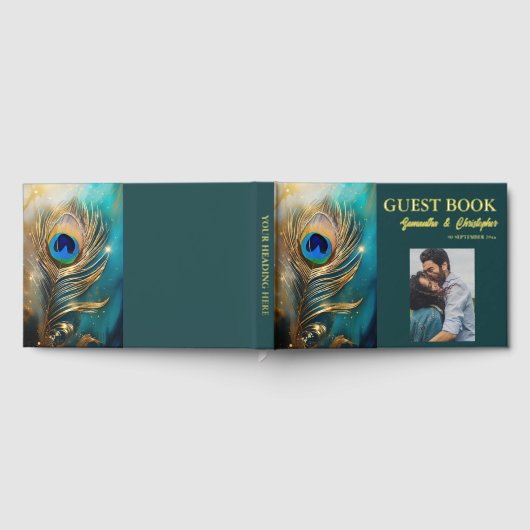 Peacock veer koppels foto bruiloft DIY elegant Gastenboek (Volledig)