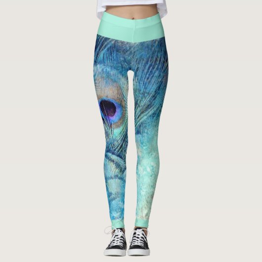 Peacock veer leggings marmer blauwgroen blauw paar (Voorkant)