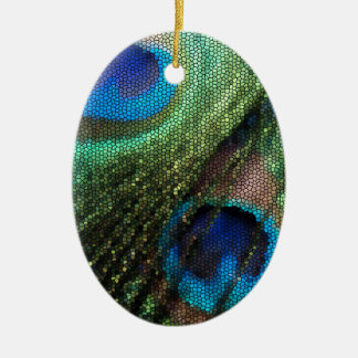 Peacock Veer met Glas in lood-effect Keramisch Ornament