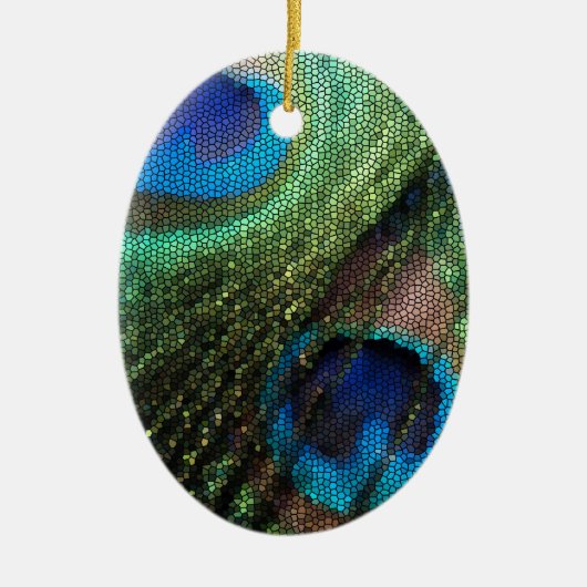 Peacock Veer met Glas in lood-effect Keramisch Ornament (Voorkant)