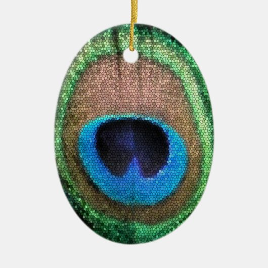 Peacock Veer met Glas in lood-effect Keramisch Ornament (Voorkant)