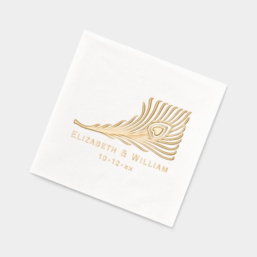 Peacock Veer met hart bruid bruidegom Paar Folie Servetten (Links)