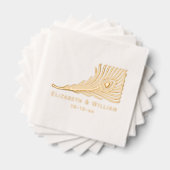 Peacock Veer met hart bruid bruidegom Paar Folie Servetten (Insitu (Gestapeld))