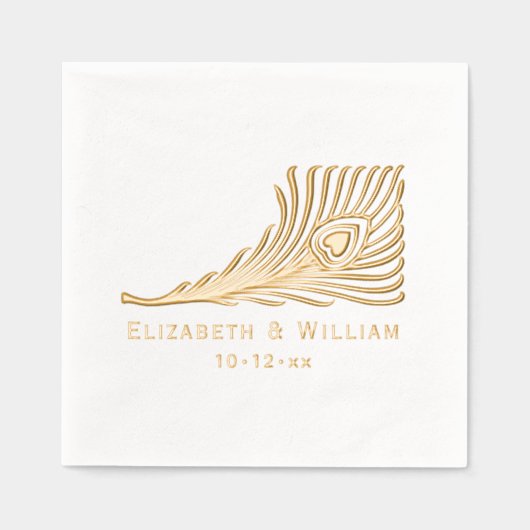 Peacock Veer met hart bruid bruidegom Paar Folie Servetten (Voorkant)