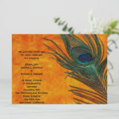 Peacock Veer met Oranje bruiloft Kaart (Staand voorkant)