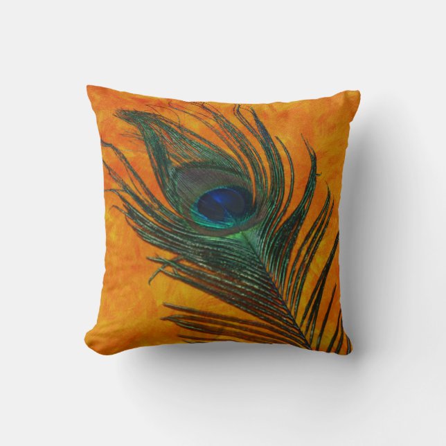 Peacock Veer met Sinaasappel Kussen (Voorkant)