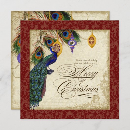 Peacock & Veer Plechtige kerstfeestdag uitnodigen Kaart (Voorkant / Achterkant)