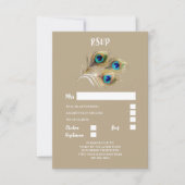 Peacock veer pluim goud blauw eenvoudige minimalis RSVP kaartje (Voorkant)