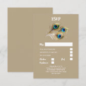 Peacock veer pluim goud blauw eenvoudige minimalis RSVP kaartje (Voorkant / Achterkant)