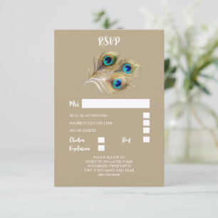 Peacock veer pluim goud blauw eenvoudige minimalis RSVP kaartje