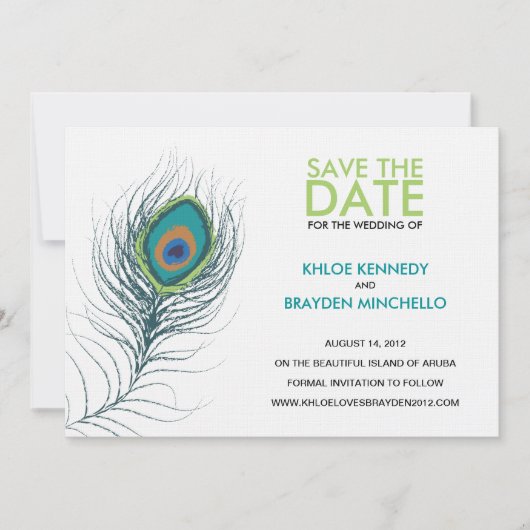 Peacock Veer sparen de Datum Save The Date (Voorkant)