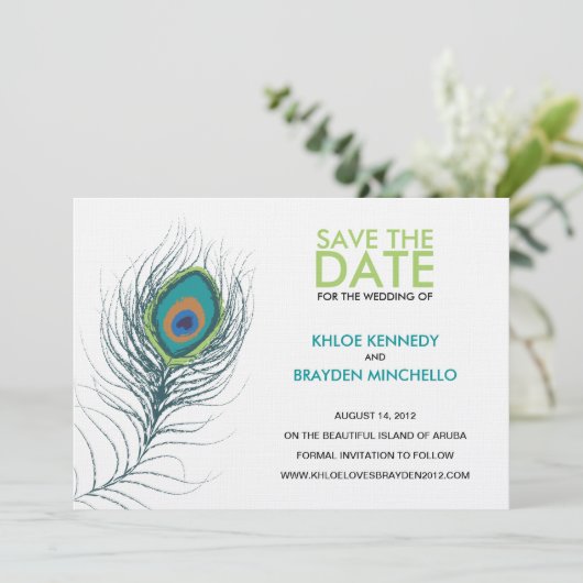 Peacock Veer sparen de Datum Save The Date (Staand voorkant)