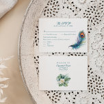 Peacock Veer Tropische Bloemen Bruiloft RSVP Kaart<br><div class="desc">Maak uw bruidsbriefpapier suite compleet met onze "Peacock Feather Tropical Flowers Wedding RSVP Kaart." Deze charmante RSVP-kaart heeft een betoverende mix van blauwgroen pauwenveren en levendige tropische bloemen, die de essentie van exotische schoonheid en elegantie vastleggen. Moedig uw gasten aan om snel te reageren met deze elegante RSVP-kaart, zodat u...</div>