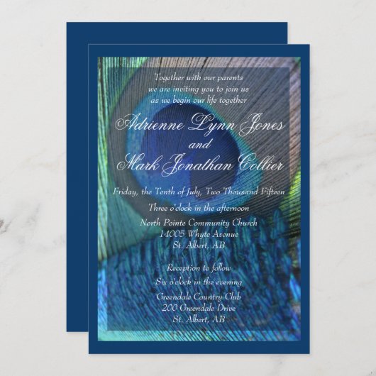 Peacock Veer Uitnodiging met grens (Voorkant / Achterkant)