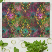 Peacock veer vlinder barok paarse goud theedoek (Gevouwen)