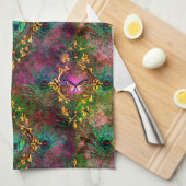 Peacock veer vlinder barok paarse goud theedoek (Quarter Fold)