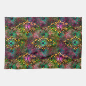 Peacock veer vlinder barok paarse goud theedoek (Horizontaal)