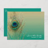 Peacock Veer Zand en Blauwgroen Boho sparen de Dat Aankondigingskaart (Voorkant / Achterkant)
