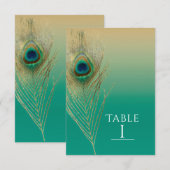 Peacock Veer Zand en Blauwgroen Boho Tabelnummer Kaart (Voorkant / Achterkant)