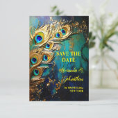 Peacock veren 3D art iriserende elegante Save The Date (Staand voorkant)