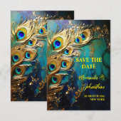Peacock veren 3D art iriserende elegante Save The Date (Voorkant / Achterkant)