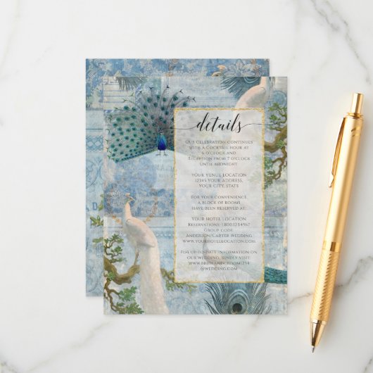  Peacock-veren Blauw wit script - Gegevens Informatiekaartje (Voorkant / Achterkant in situ)