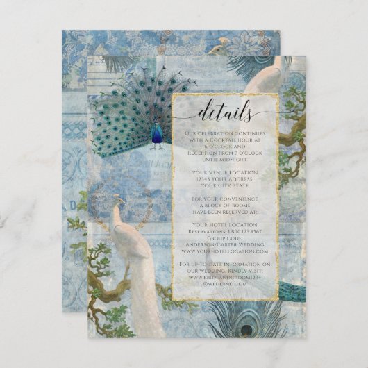  Peacock-veren Blauw wit script - Gegevens Informatiekaartje (Voorkant / Achterkant)