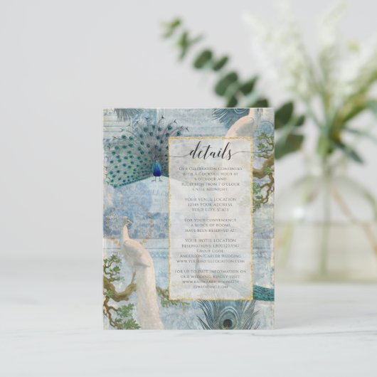  Peacock-veren Blauw wit script - Gegevens Informatiekaartje (Staand voorkant)