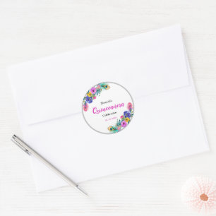 Peacock Veren & Bloemen Quinceañera Wit Ronde Sticker