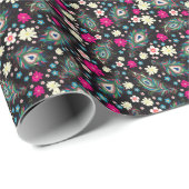 Peacock veren borduurwerk naadloos patroon cadeaupapier (Rol Hoek)